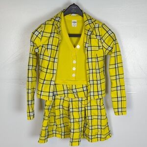 Yellow Plaid Mini Dress Set with Cropped Cardigan - Brand: Unbranded